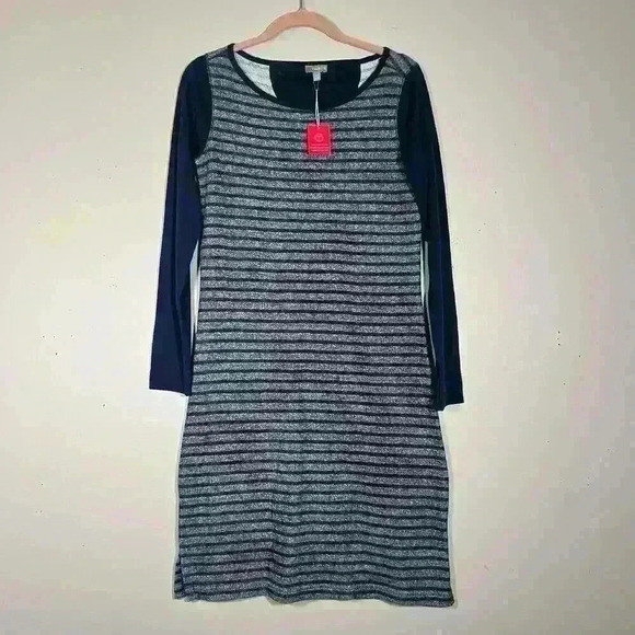 NWT T by Talbots Navy Striped Stretch Shift Dress Size XS Nautical Knit Casual - Picture 2 of 7
